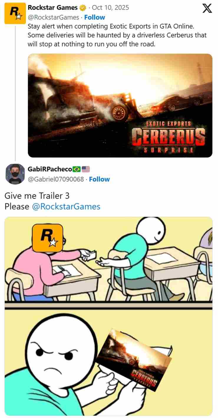 Post X di Rockstar e meme su GTA 6