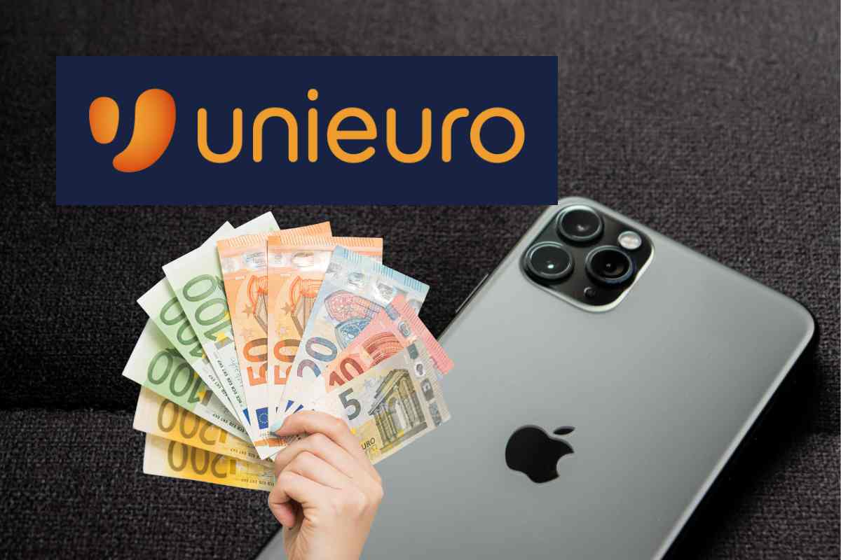 Un iPhone, dei soldi ed il logo di UniEuro