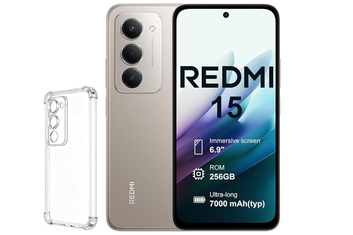 Redmi 15 4G con cover trasparente