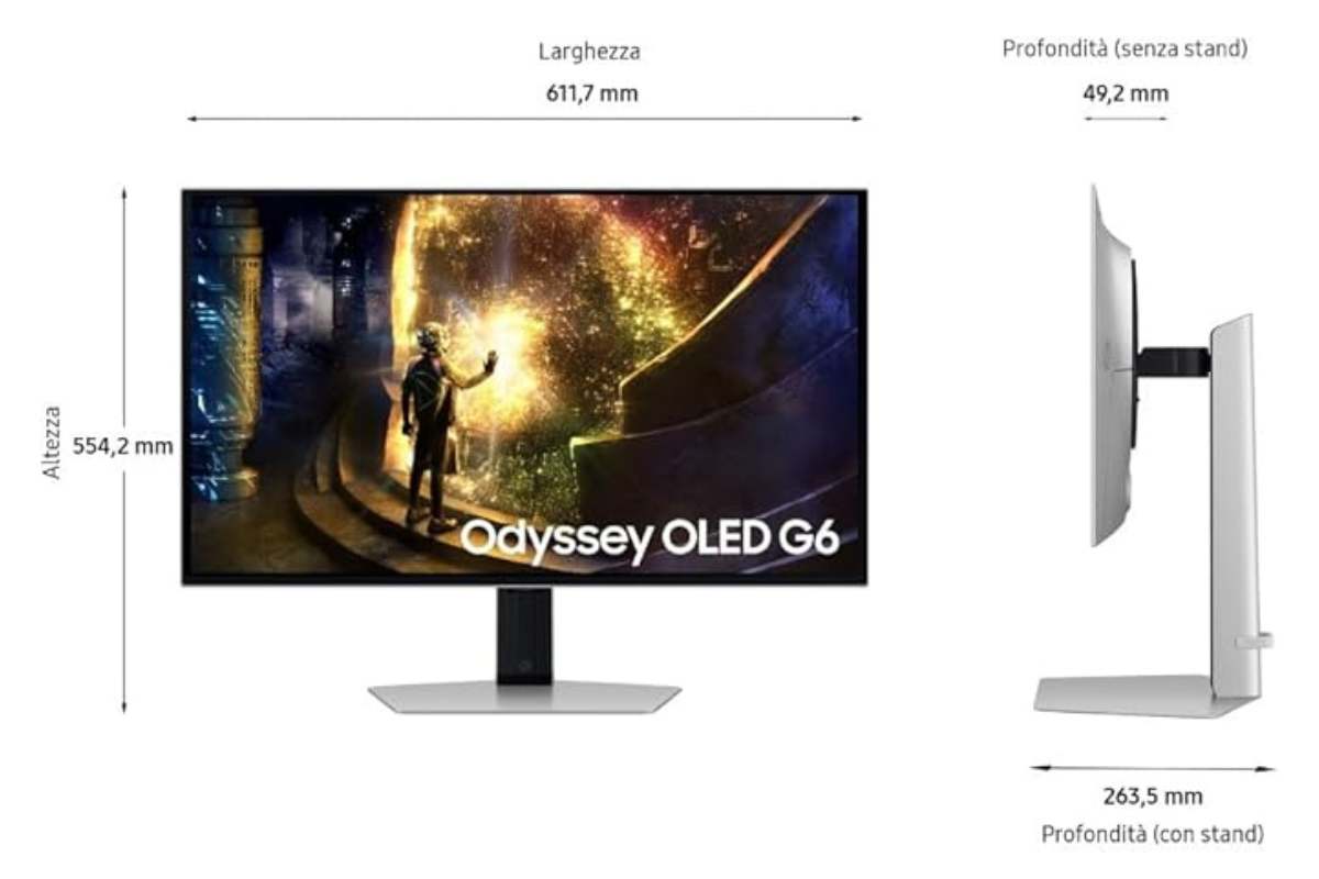 Samsung Odyssey OLED G6 da 27 pollici:  le dimensioni