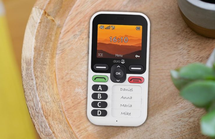 telefono cellulare doro leva x10 appoggiato su un ciocco di legno