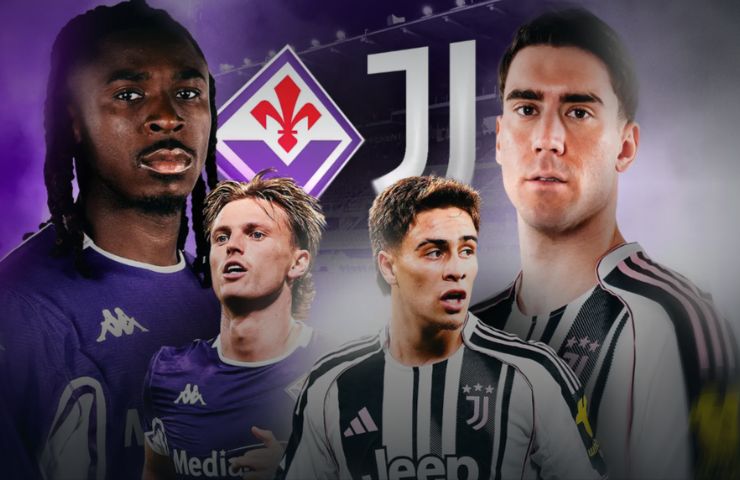 schermata di dazn di presentazione di fiorentina juventus con kean, gudmunsson, yldiz e vlahovic