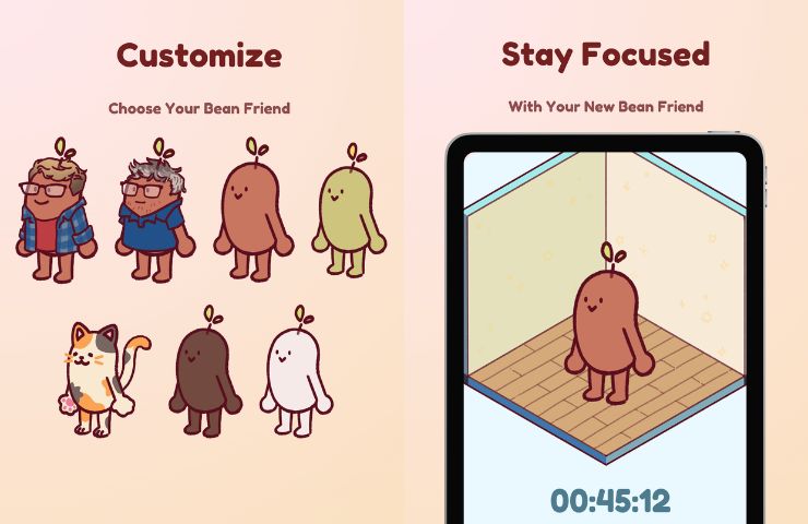 screenshot di focus friend dal play store con personalizzazione fagiolo e fagiolo sul tablet