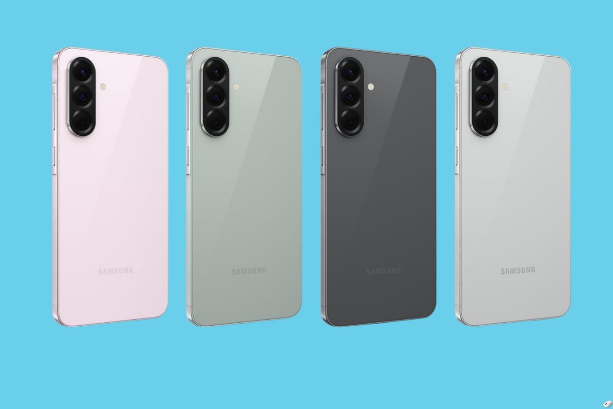 4 smartphone samsung di spalle, 4 colori (bianco, verde acqua, nero, grigio)