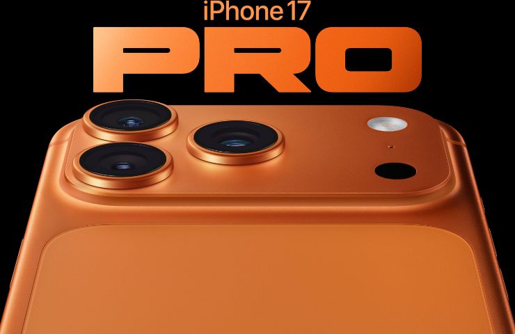 vista dall'alto retro dell'iphone 17 pro max di colore arancione