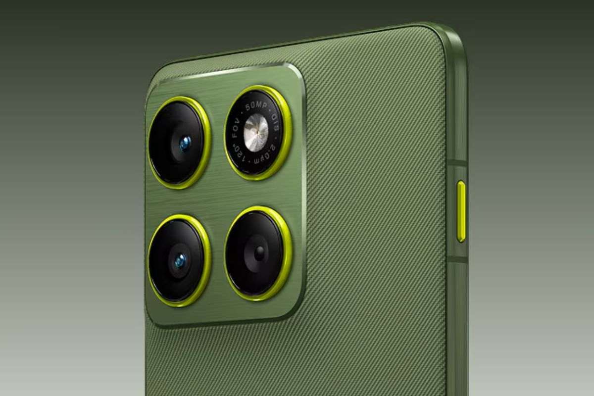 parte superiore smartphone verde con fotocamere