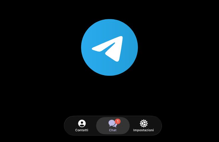 icona Telegram con funzioni liquid glass in basso