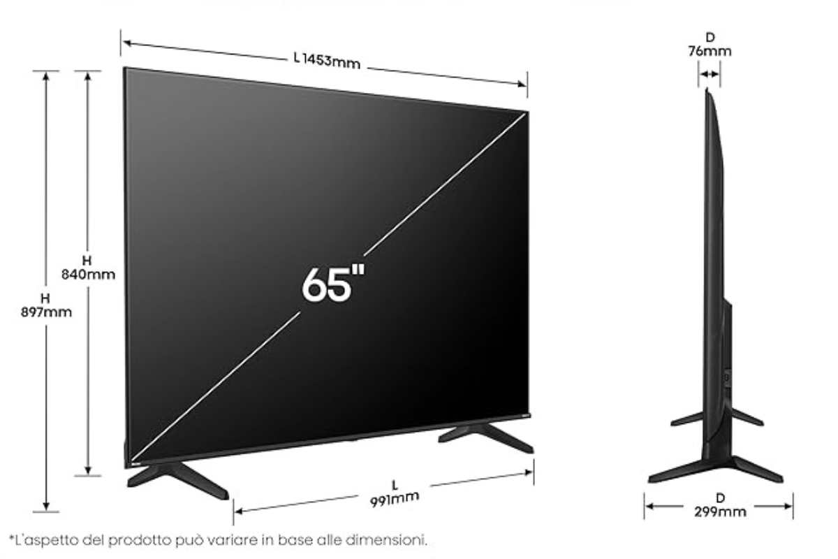Hisense 65'' 4K: le dimensioni
