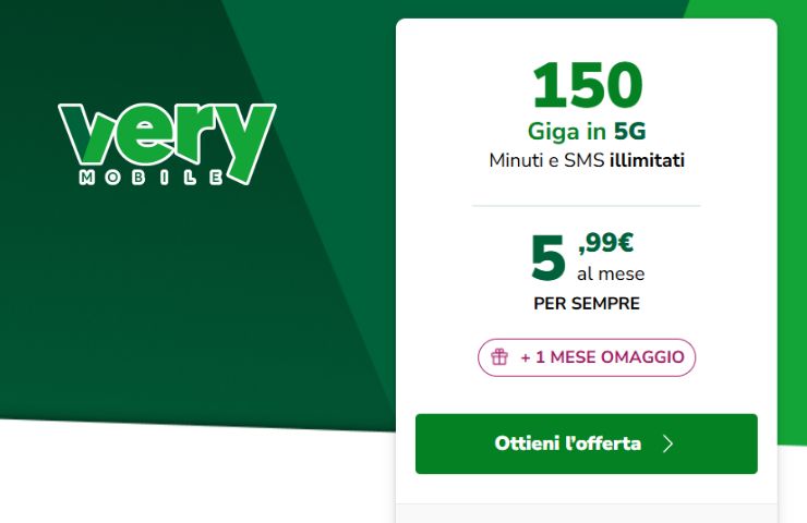 offerta promo very mobile screenshot del sito ufficiale con logo very mobile