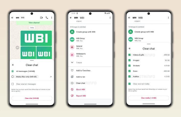 screenshot di wabetainfo del nuovo aggiornamento di whatsapp sulla cancellazione selettiva della memoria
