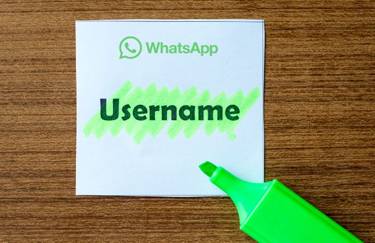 foglietto con scritto username evidenziato di verde e logo whatsapp